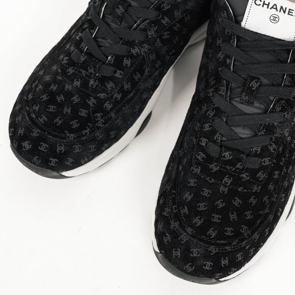 Chanel 22A Black Printed-CC-Logo Suede Low-Top Sneakers - Picture 8 of 15